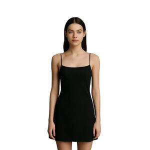 ASOS Mini Slip Dress Adjustable Spaghetti Straps Minimalist Modern Goth Black, 8